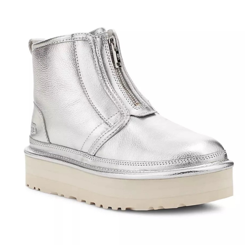UGG Metallic Silver Platform Ankle Booties